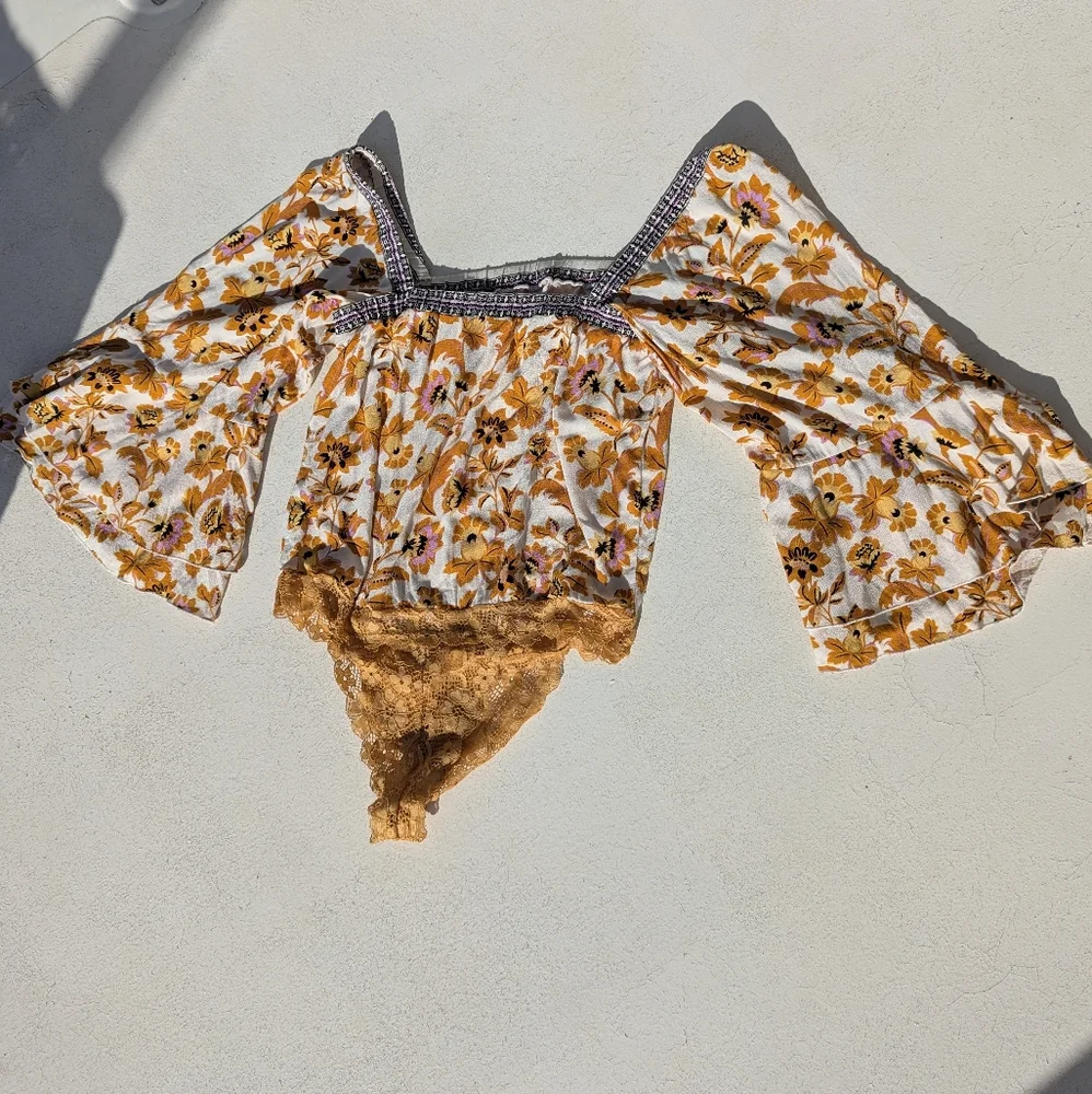 Free People | Intimately Blooming Borders Bodysuit Lace Medium Yellow Orange
